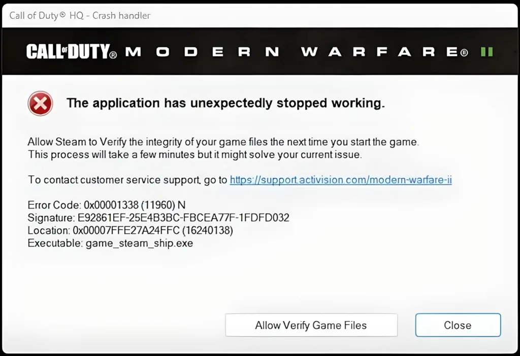 Solucionar error 0x00001338(11960) N en Modern Warfare 3