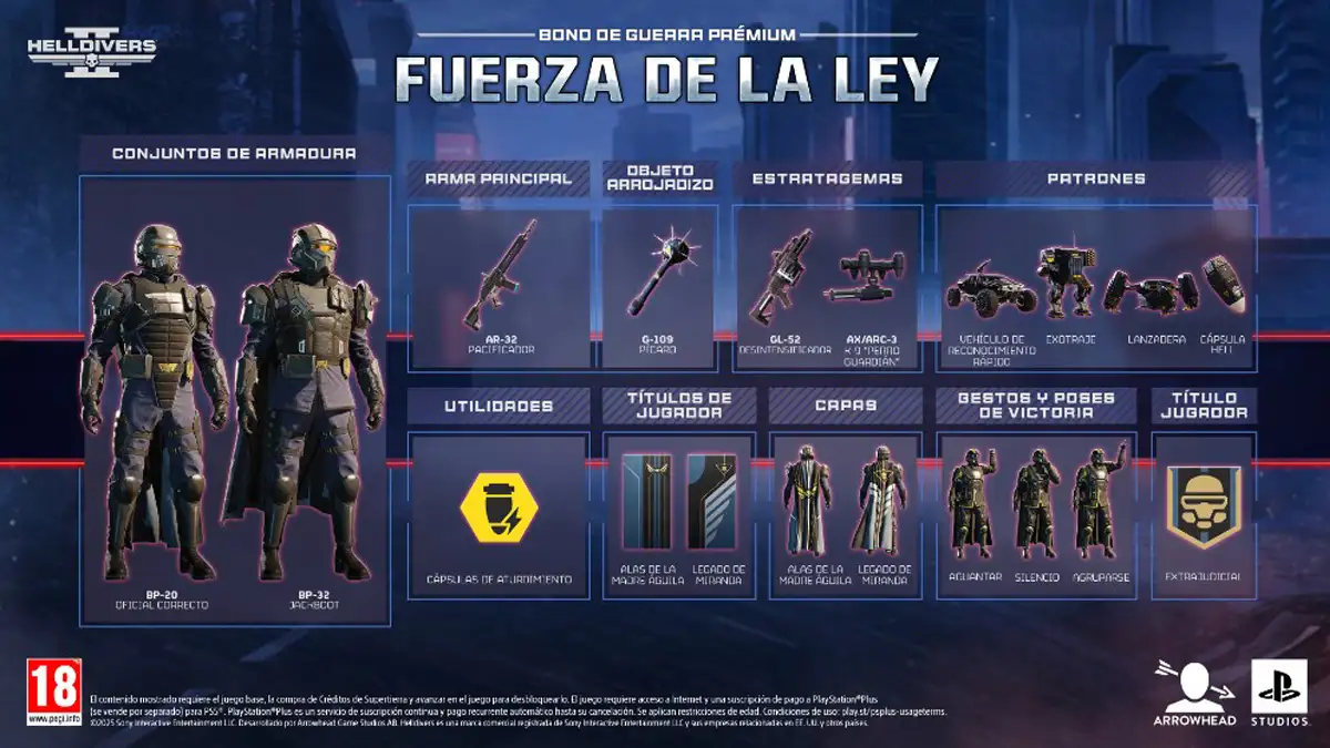 Bono de Guerra Fuerza de la Ley ya disponible en Helldivers 2 con nuevas armas y armaduras 4 Qué armas incluye el nuevo Bono de Guerra de Helldivers 2