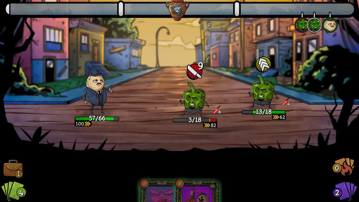 Análisis de Vegangsters – un roguelike de cartas en un mundo de vegetales 2 El combate en Vegangsters