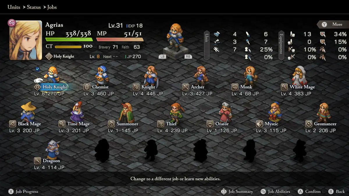 Oficios y personalización de personajes final fantasy tactics