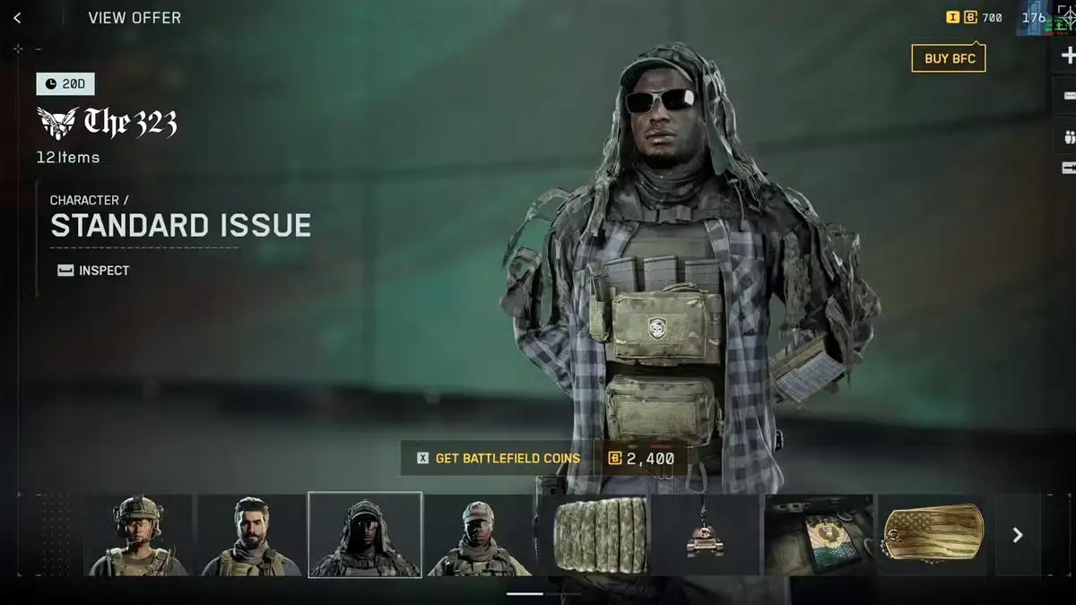 Battlefield 6 lanza skins militares realistas a 24€ y la comunidad explota por el precio 4 Que incluye el pack de skins 323 de Battlefield 6