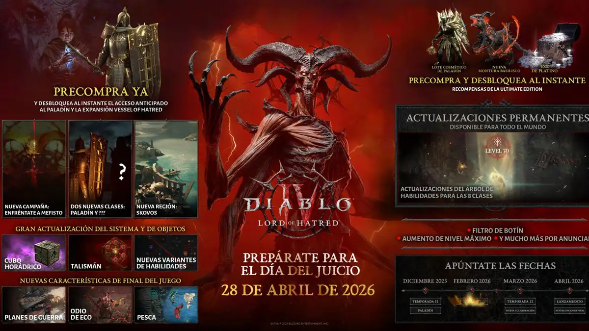 Diablo IV Lord of Hatred sale el 28 de abril con el Paladín YA disponible 3 Qué trae de nuevo Diablo IV Lord of Hatred