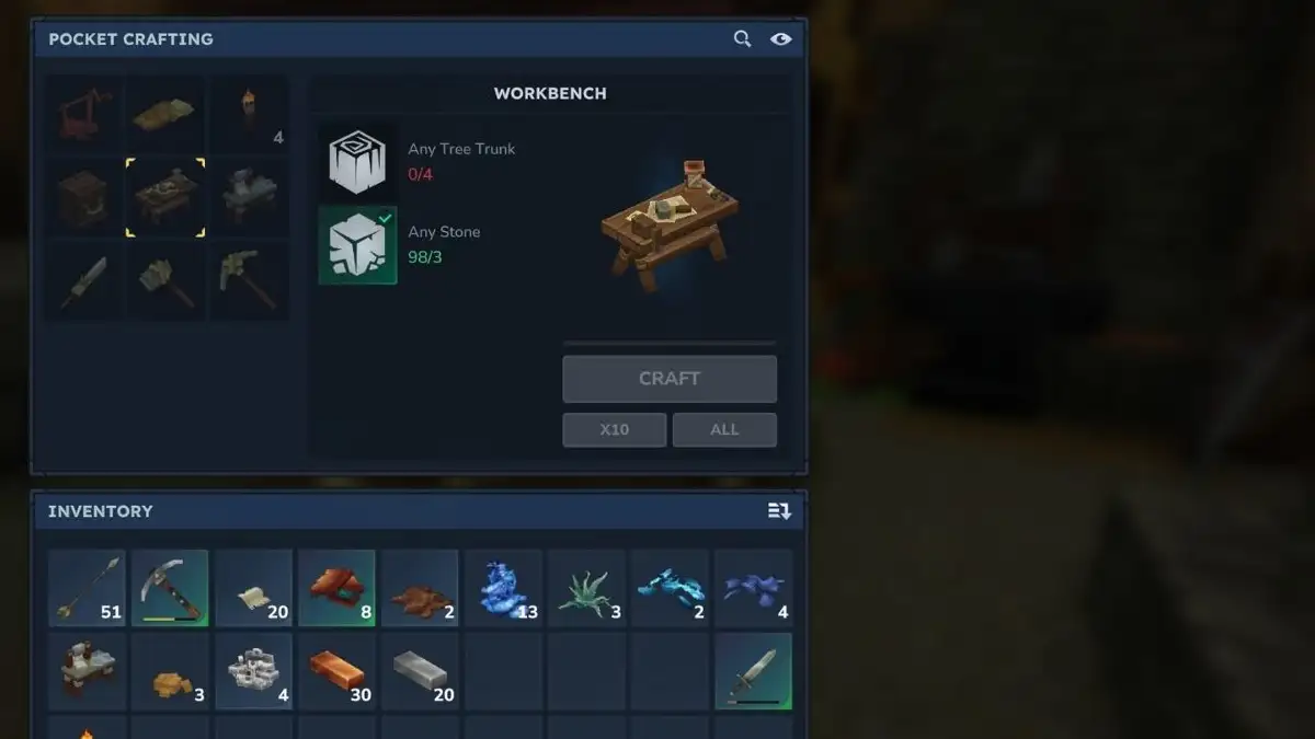 Pasos para fabricar la mesa de trabajo en Hytale