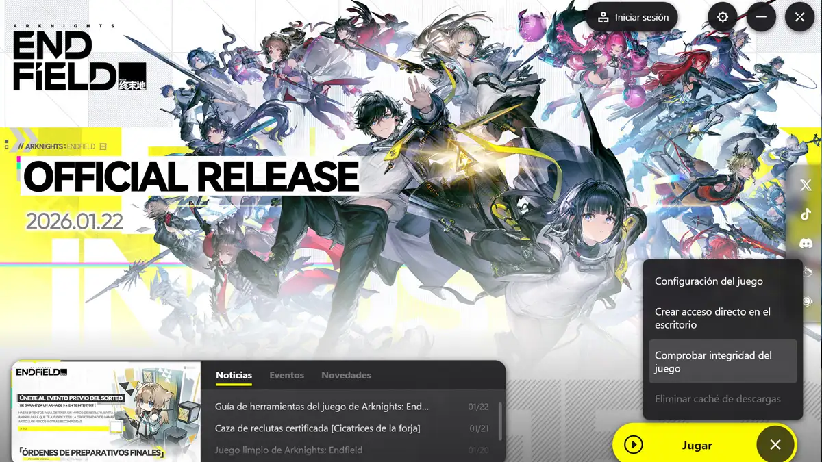 Pasos para verificar la integridad de los archivos dañados de Arknights Endfield