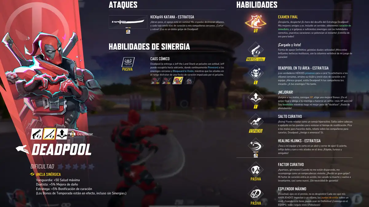 Qué habilidades tiene Deadpool Estratega en Marvel Rivals