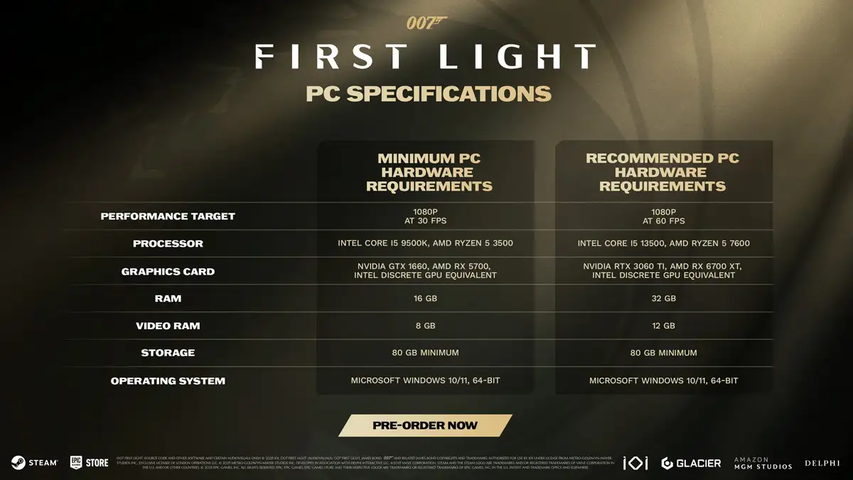 Requisitos mínimos y recomendados de 007 First Light