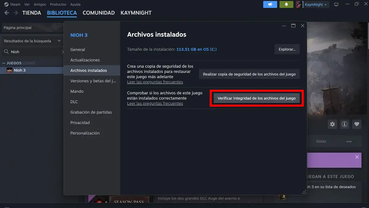 Verificar la integridad de los archivos de juego en Steam