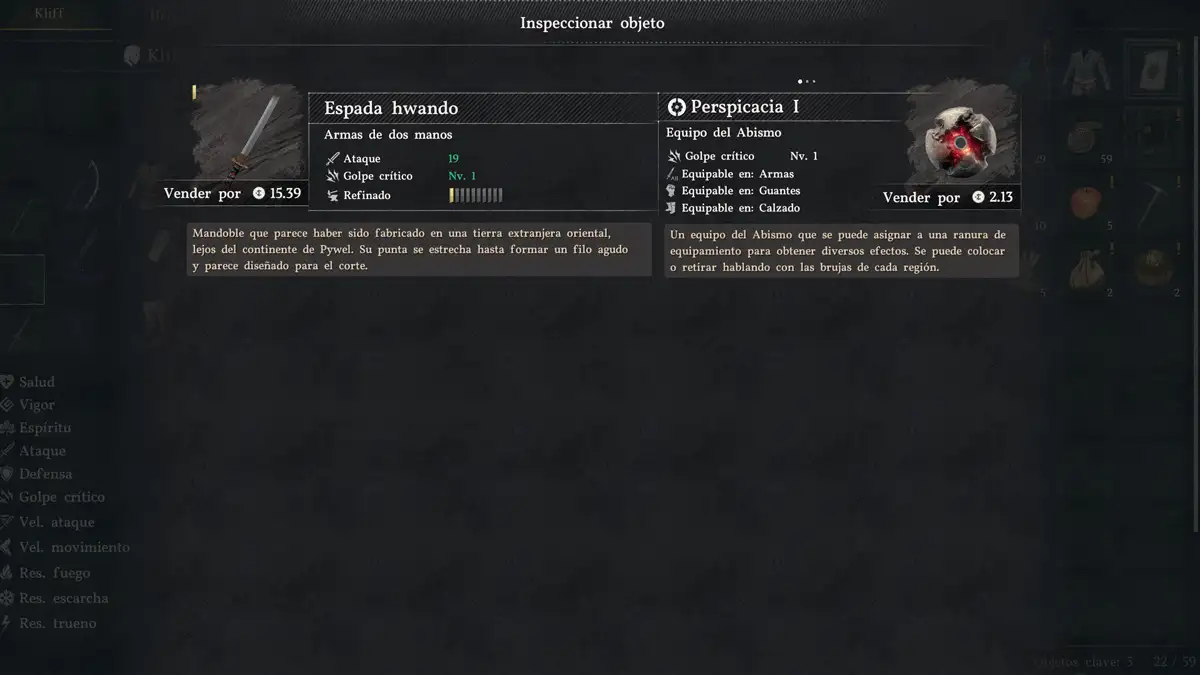 Estadísticas de la Espada Hwando en Crimson Desert