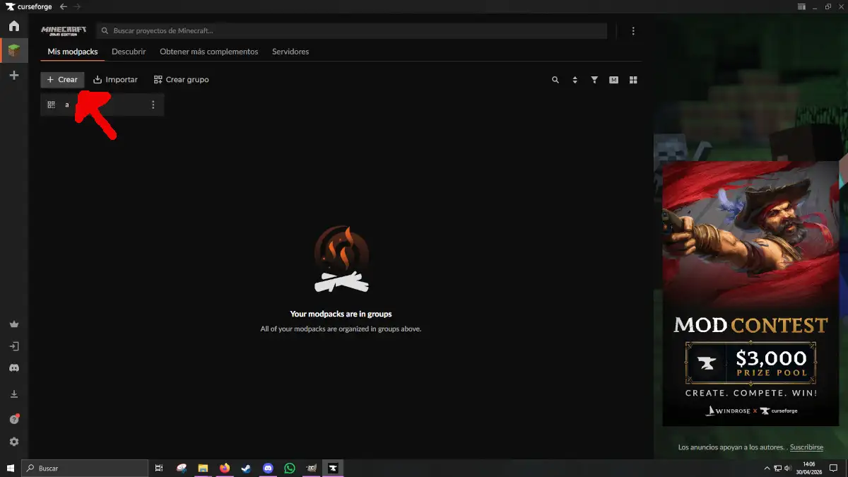 Guia instalacion Create Aeronautics Curseforge Crear perfil