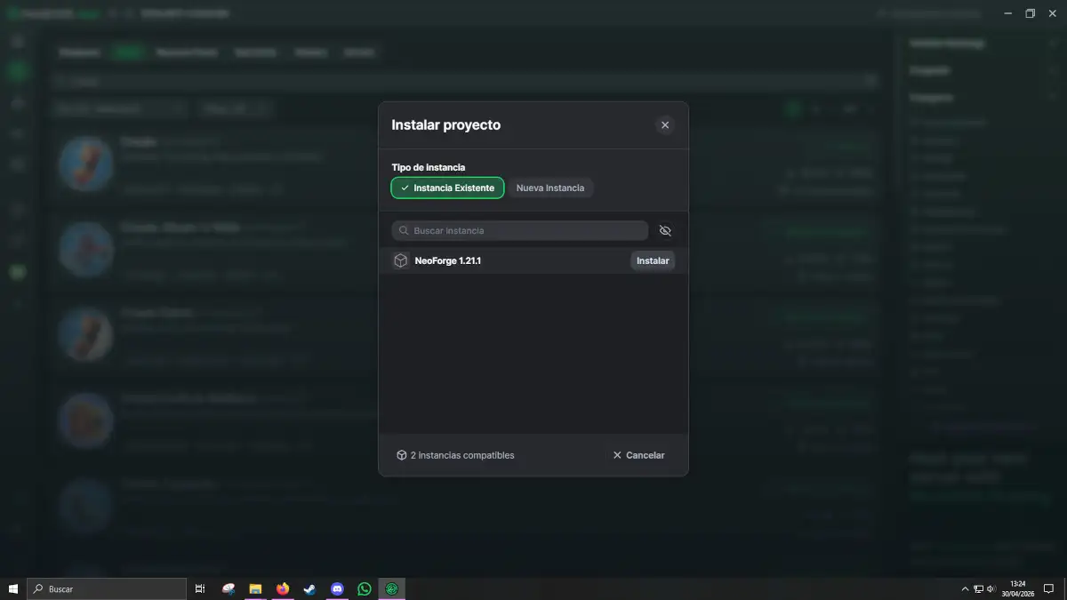 Guia instalacion Create Aeronautics Modrinth Popup Agregar a instanccia