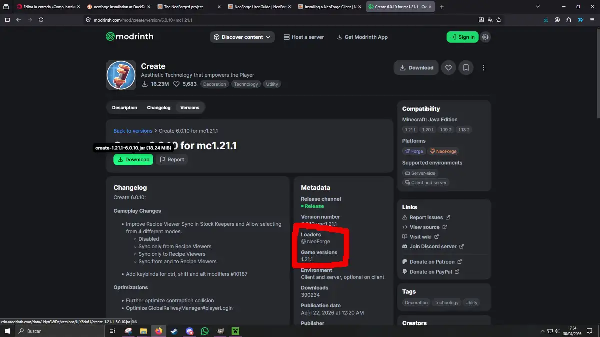 Guia instalacion Create Aeronautics manual descargar mods