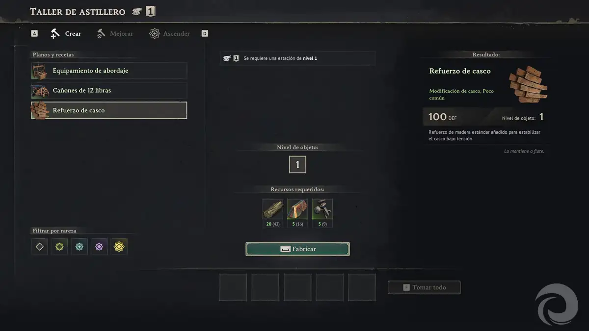 Otras mejoras del barco que puedes fabricar en el Taller de Astillero de Windrose