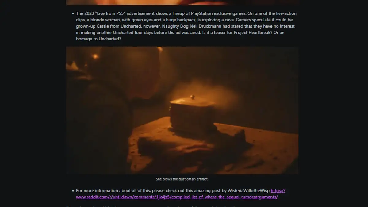 En la filtración de Until Dawn 2 dicen que habría soplar en el micrófono del mando para quitarle el polvo a un artefacto