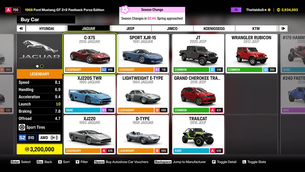 Los coches con mejor aceleración en Forza Horizon 6 Tier A